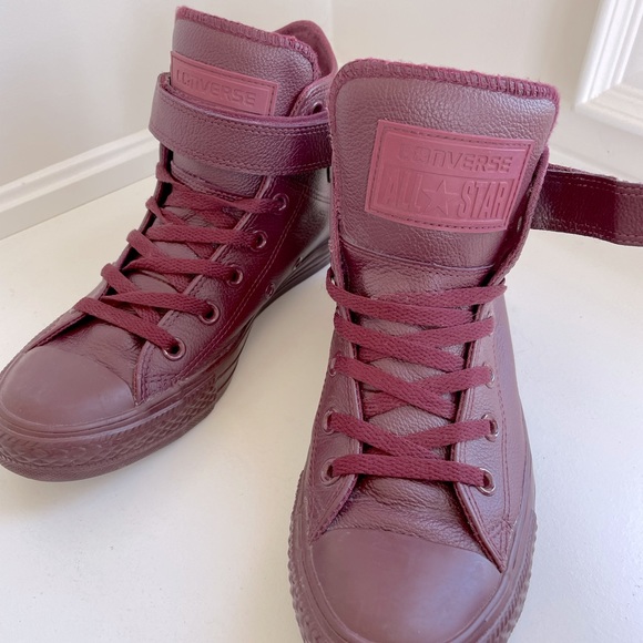 CONVERSE All Star wine leather hi tops with strap - Picture 4 of 7